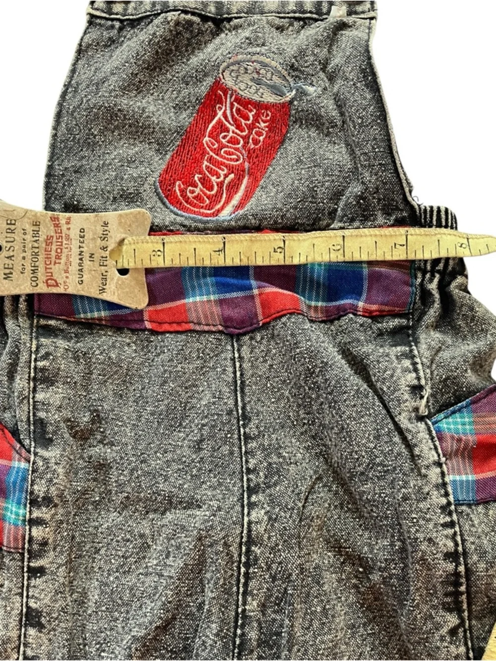 Vintage 80s Coca-Cola Toddler Overalls Acid Wash Plaid 2T - Picture 7 of 13